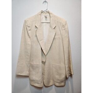 Vintage C.M.I. Cream 100% Linen Blazer Jacket Beige  Large Single Button unisex